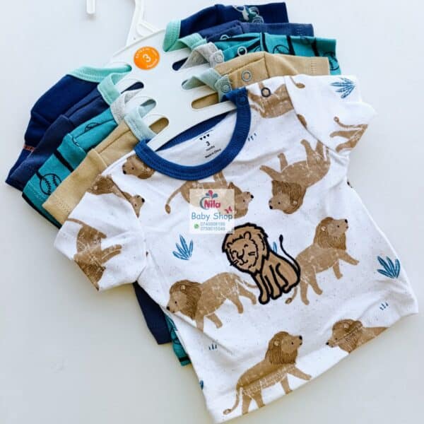 Newborn Baby Boy Soft Multicolor Cotton T-Shirts 5Pcs - Image 10