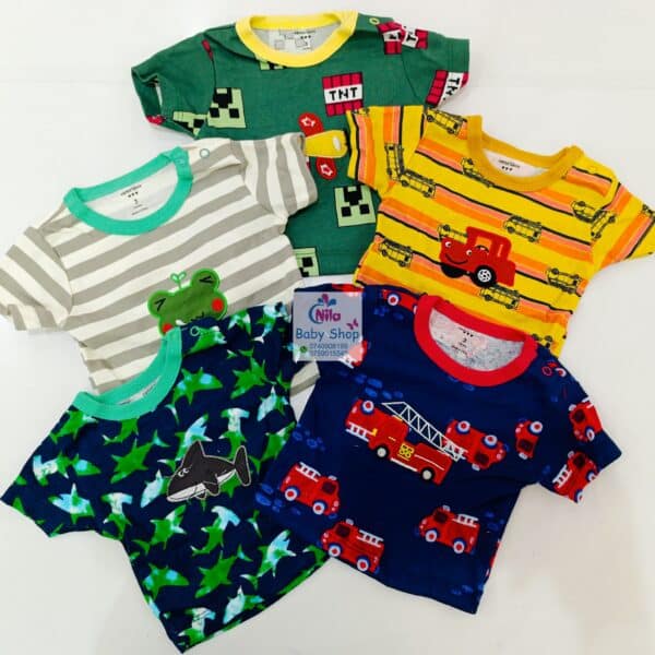 Newborn Baby Boy Soft Multicolor Cotton T-Shirts 5Pcs - Image 8