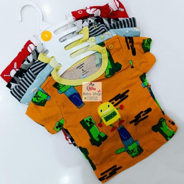 Newborn Baby Boy Soft Multicolor Cotton T-Shirts 5Pcs - Image 5