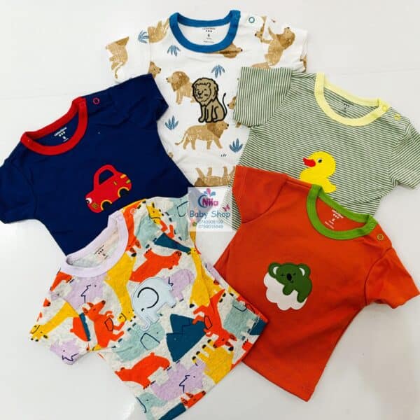 Newborn Baby Boy Soft Multicolor Cotton T-Shirts 5Pcs - Image 4