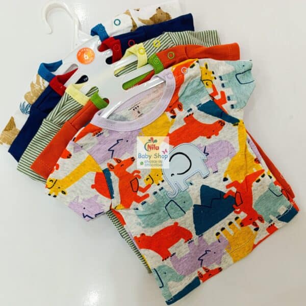 Newborn Baby Boy Soft Multicolor Cotton T-Shirts 5Pcs - Image 3