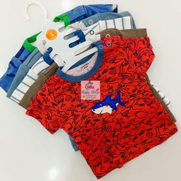 Newborn Baby Boy Soft Multicolor Cotton T-Shirts 5Pcs - Image 2