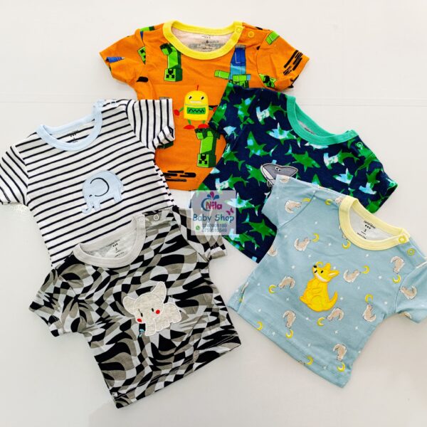 Newborn Baby Boy Soft Multicolor Cotton T-Shirts 5Pcs - Image 7