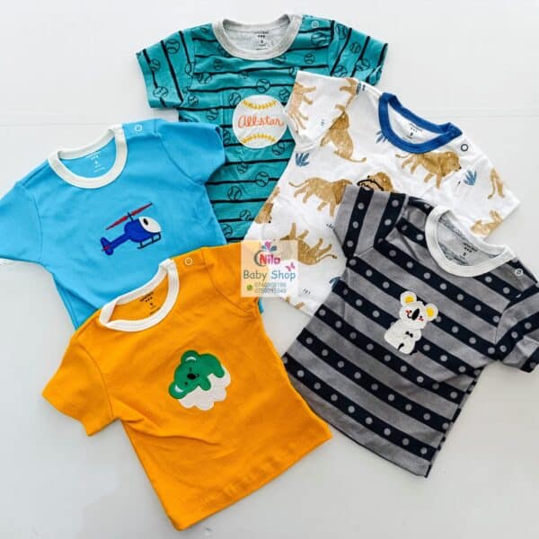 Newborn Baby Boy Soft Multicolor Cotton T-Shirts 5Pcs - Image 4