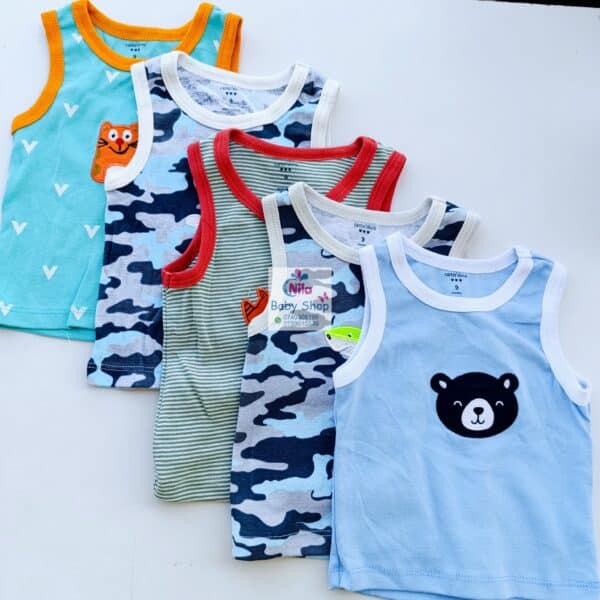 5PCS Trendy Soft Cotton Newborn Baby Boy Vest - Image 3