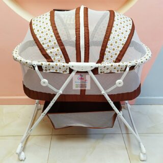 Foldable Baby Bassinet with Net and Wheels - Coffee