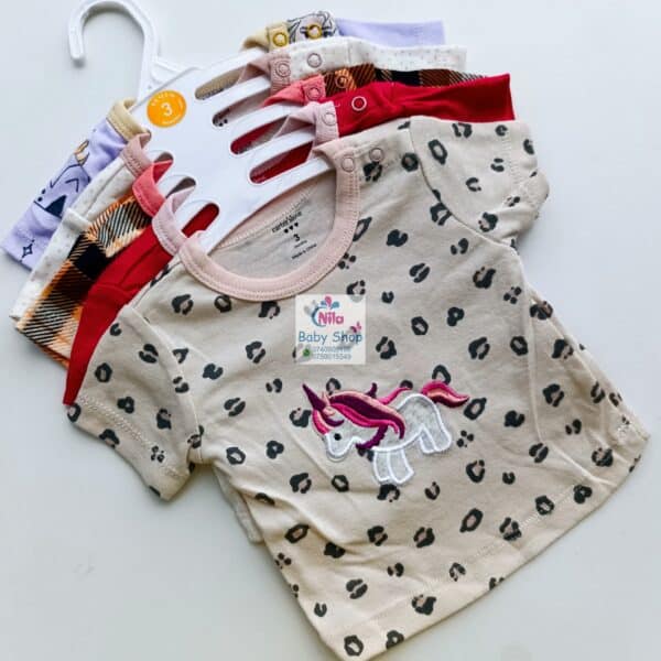 5Pcs Newborn Baby Girl Short Sleeve Animated T-Shirts - Image 4