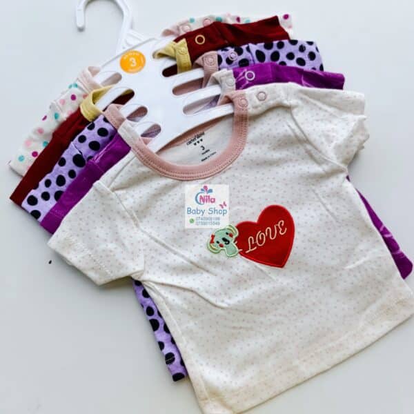 5Pcs Newborn Baby Girl Short Sleeve Animated T-Shirts - Image 3