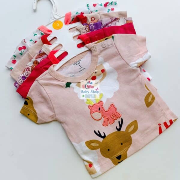 5Pcs Newborn Baby Girl Short Sleeve Animated T-Shirts - Image 2