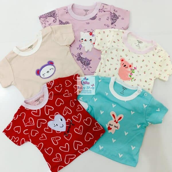 5Pcs Newborn Baby Girl Short Sleeve Animated T-Shirts - Image 3