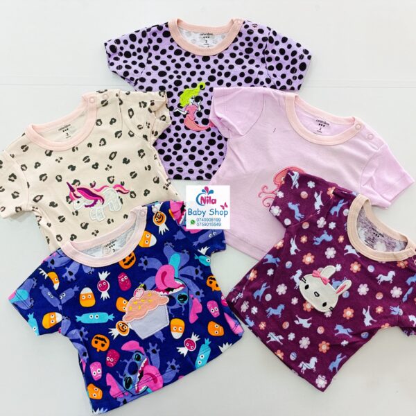 5Pcs Newborn Baby Girl Short Sleeve Animated T-Shirts - Image 5