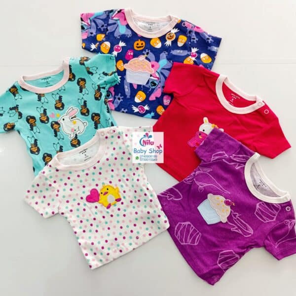 5Pcs Newborn Baby Girl Short Sleeve Animated T-Shirts - Image 4