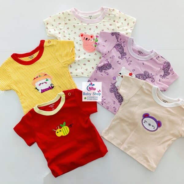 5Pcs Newborn Baby Girl Short Sleeve Animated T-Shirts - Image 3
