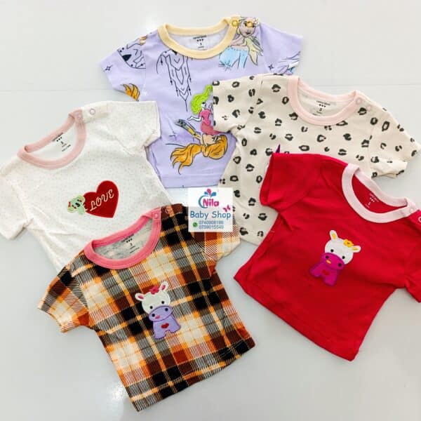 5Pcs Newborn Baby Girl Short Sleeve Animated T-Shirts - Image 2