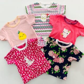 5Pcs Newborn Baby Girl Short Sleeve Animated T-Shirts
