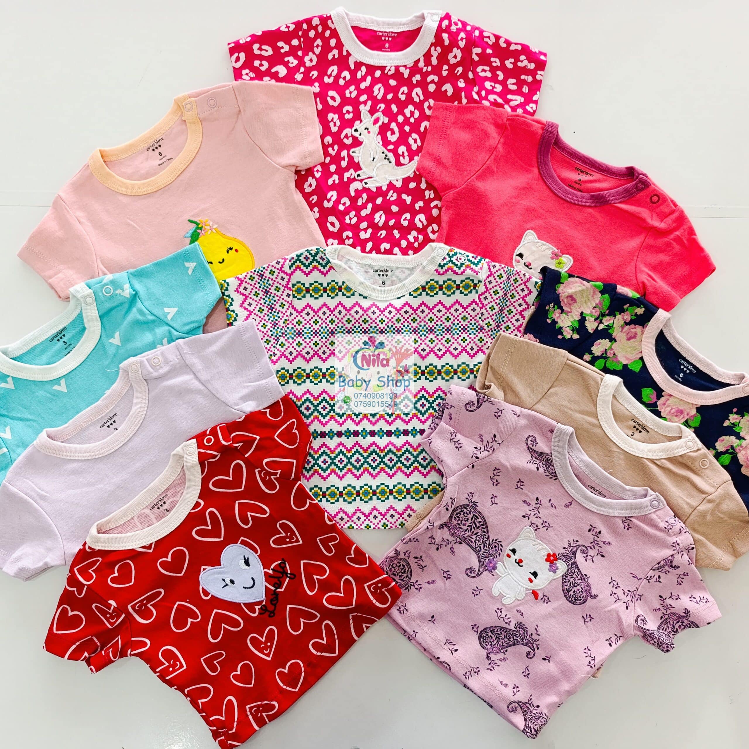 5Pcs Newborn Baby Girl Short Sleeve Animated T-Shirts