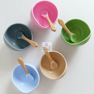 Silicone Suction Baby Bowl with Bamboo Spoon Set