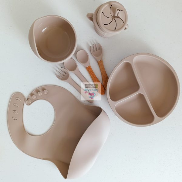 5pcs Baby Feeding Set Including 1 Plate, 1 Bowl, 1 Bib, 1 Fork And 1 Spoon,  Silicone Anti-slip Suction Feeding Bowl With Silicone Spoon And Adjustable  Bib, Waterproof And Quick-drying Bib With