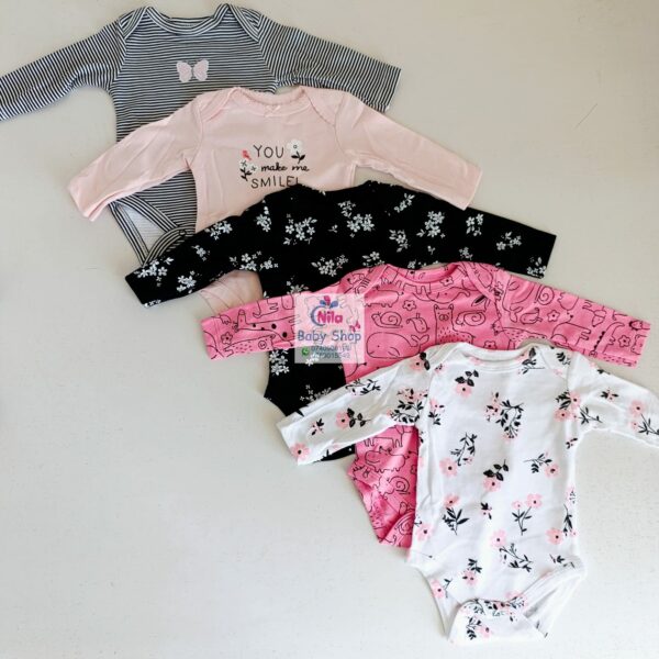 5 Pcs High Quality Newborn Baby Girl Long Sleeve Onesies - Image 12