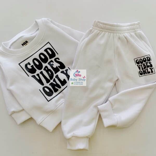 Kids' Letter Print Trendy Round Neck Long Sleeve Pullover Top & Pants Set - Image 3