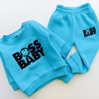 Kids' Letter Print Trendy Round Neck Long Sleeve Pullover Top & Pants Set