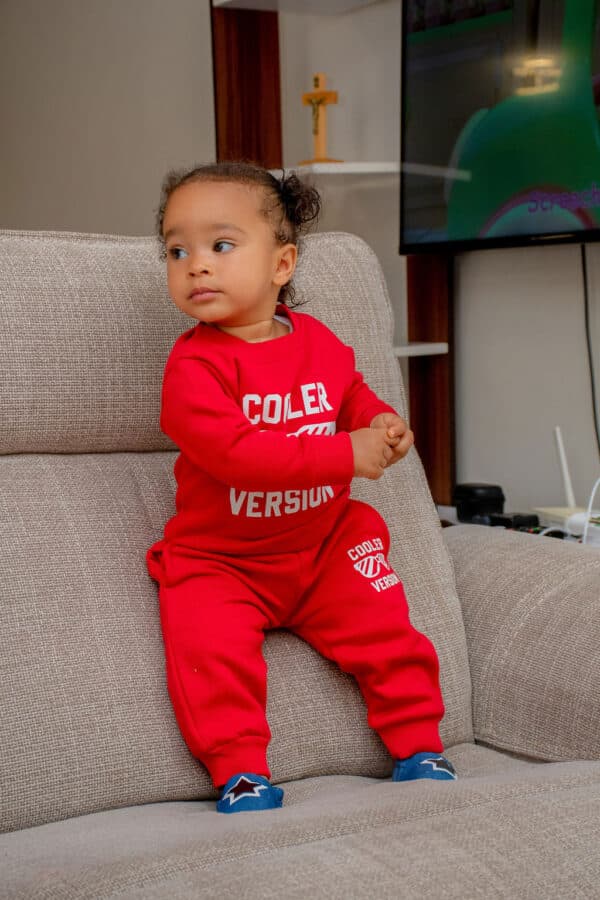Kids Letter Print Long Sleeve Pullover Round Neck Top + Solid Color Faux Drawstring Pants 2PC Set - Image 3