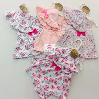 Baby Girl Floral Dress Onesie with Hat | Cute Cotton Newborn Baby Dress & Bodysuit Set | Soft Infant Outfit for Baby Girls