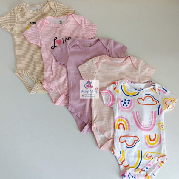 5-Pack Newborn Baby Girls Short-Sleeve Bodysuits