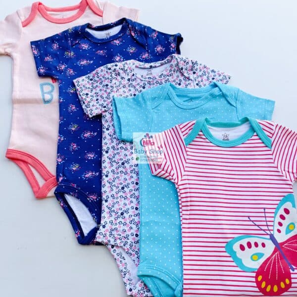 5-Pack Newborn Baby Girls Short-Sleeve Bodysuits