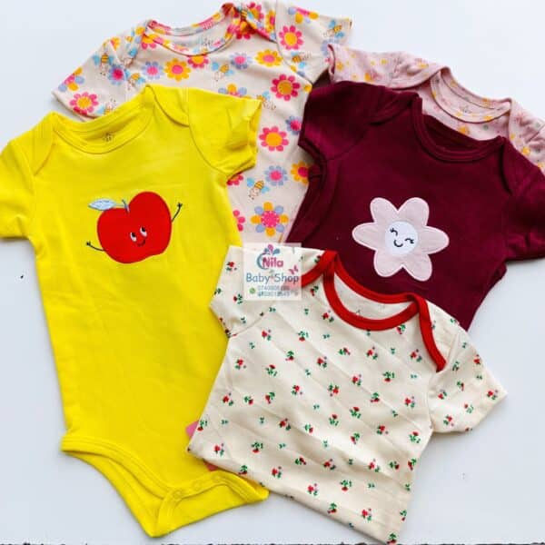 5-Pack Newborn Baby Girls Short-Sleeve Bodysuits - Image 10