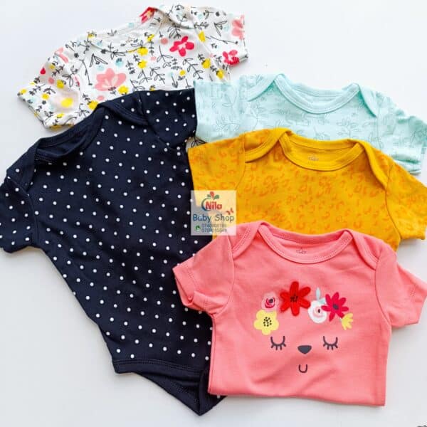 5-Pack Newborn Baby Girls Short-Sleeve Bodysuits - Image 11