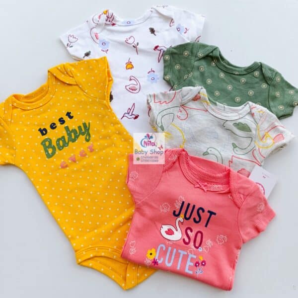 5-Pack Newborn Baby Girls Short-Sleeve Bodysuits - Image 8