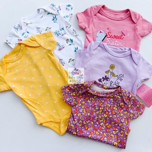 5-Pack Newborn Baby Girls Short-Sleeve Bodysuits - Image 5