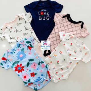 5-Pack Newborn Baby Girls Short-Sleeve Bodysuits