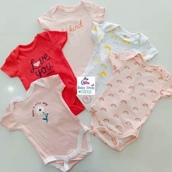 5-Pack Newborn Baby Girls Short-Sleeve Bodysuits - Image 6