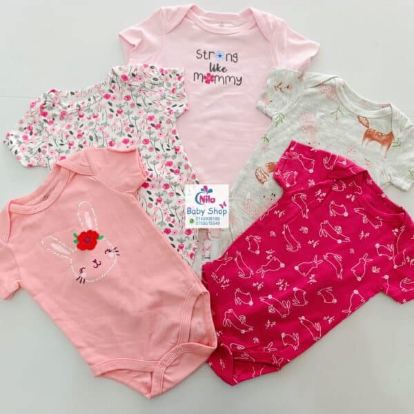 5-Pack Newborn Baby Girls Short-Sleeve Bodysuits - Image 5