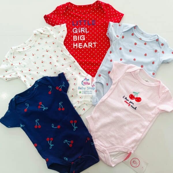 5-Pack Newborn Baby Girls Short-Sleeve Bodysuits - Image 3