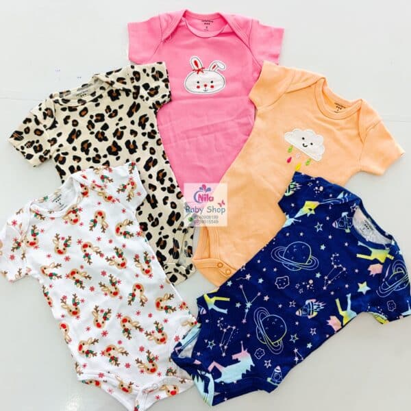 5-Pack Newborn Baby Girls Short-Sleeve Bodysuits - Image 11