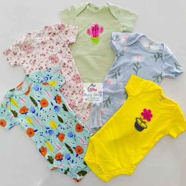 5-Pack Newborn Baby Girls Short-Sleeve Bodysuits - Image 7