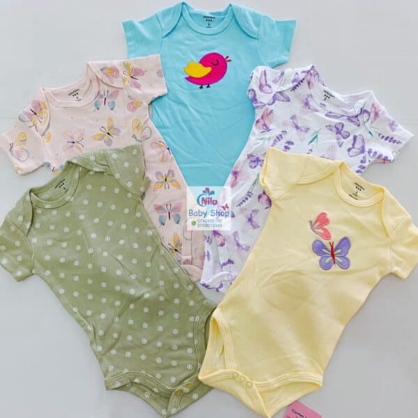 5-Pack Newborn Baby Girls Short-Sleeve Bodysuits - Image 6