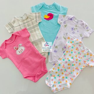 5-Pack Newborn Baby Girls Short-Sleeve Bodysuits