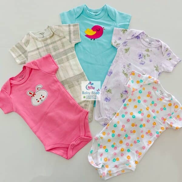 5-Pack Newborn Baby Girls Short-Sleeve Bodysuits