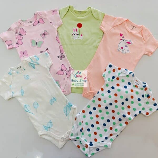 5-Pack Newborn Baby Girls Short-Sleeve Bodysuits - Image 3