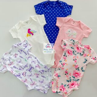 5-Pack Newborn Baby Girls Short-Sleeve Bodysuits