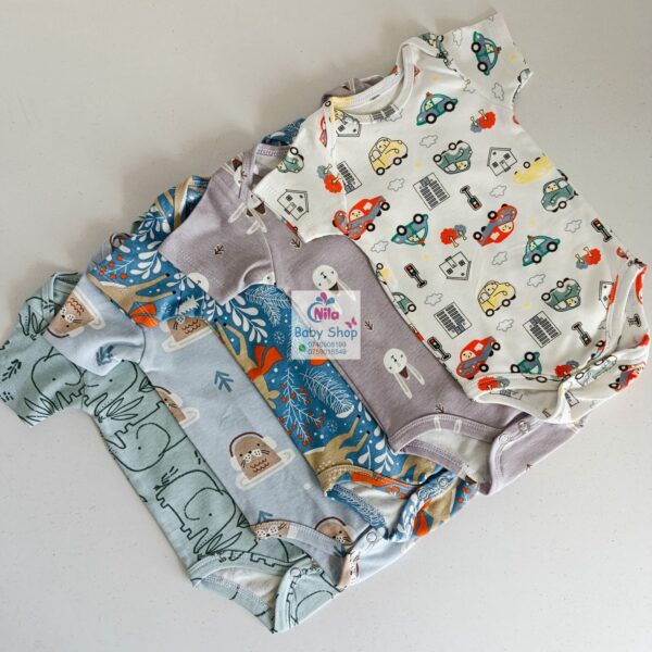 Multicolor Short Sleeve Cotton Baby Onesies (5 Pack) - Image 16