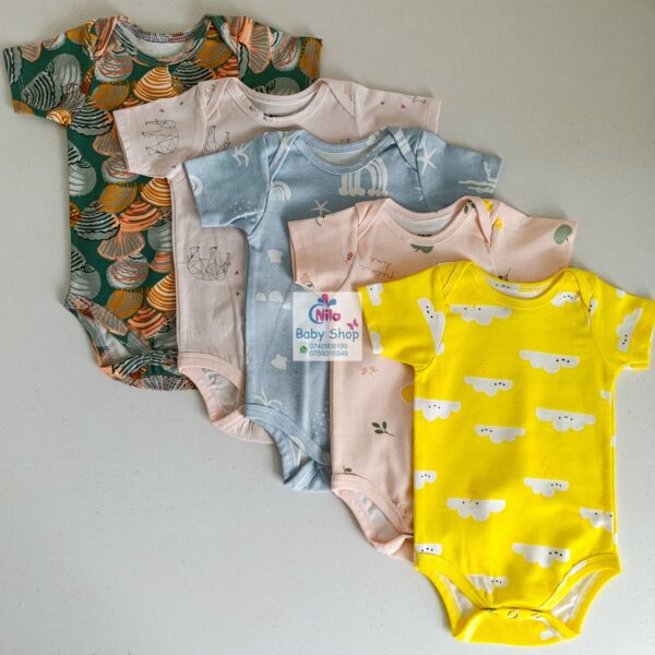 Multicolor Short Sleeve Cotton Baby Onesies (5 Pack)