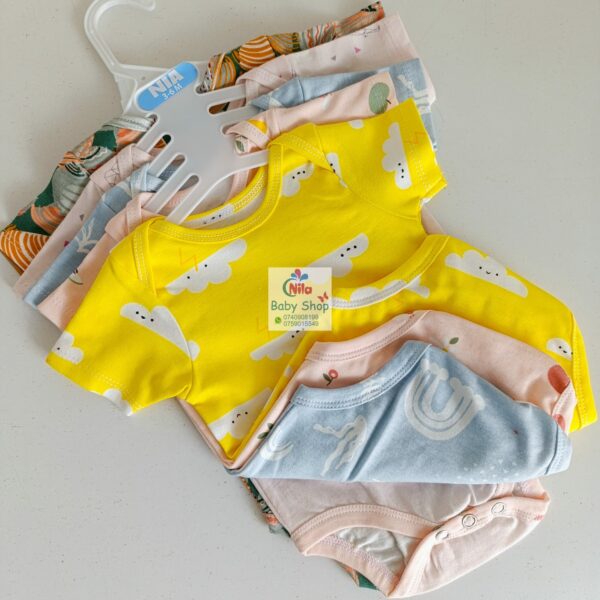 Multicolor Short Sleeve Cotton Baby Onesies (5 Pack) - Image 14