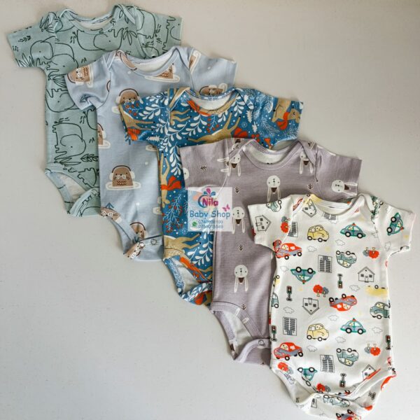 Multicolor Short Sleeve Cotton Baby Onesies (5 Pack) - Image 6