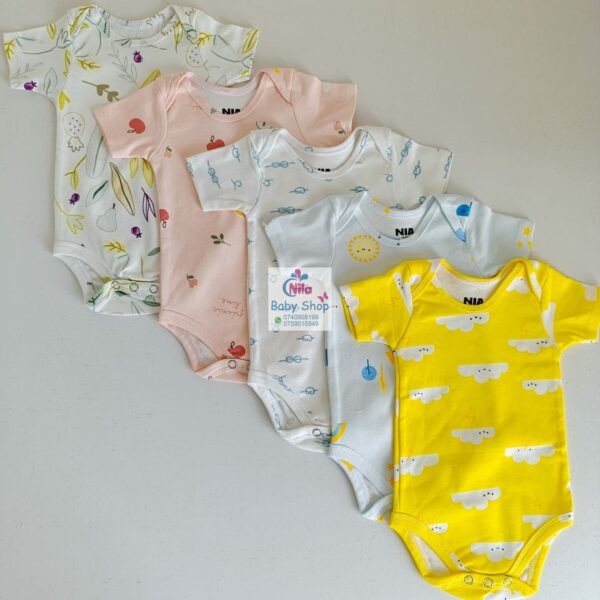 Multicolor Short Sleeve Cotton Baby Onesies (5 Pack) - Image 4