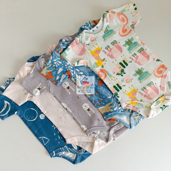 Multicolor Short Sleeve Cotton Baby Onesies (5 Pack) - Image 23